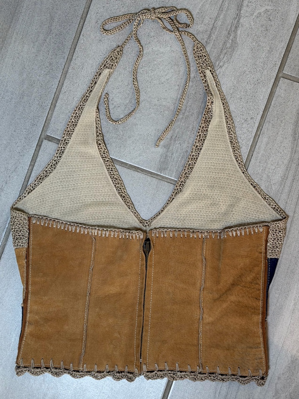 Y2K Wilson’s Leather Maxima Suede Denim Crochet Patchwork halter top size M - Picture 5 of 12